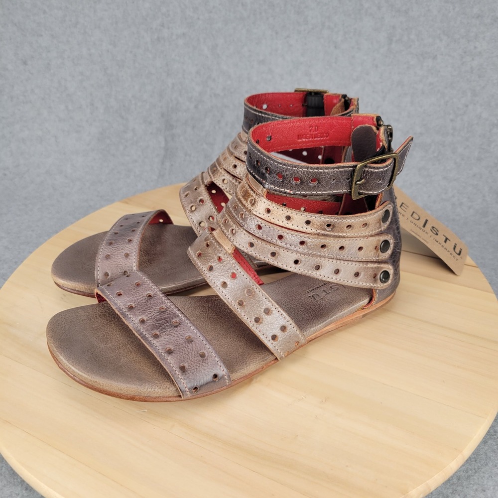 Bed Stu Artemis Sandals Women 7.0 Distressed Metallic Leather Gladiator Flat QC